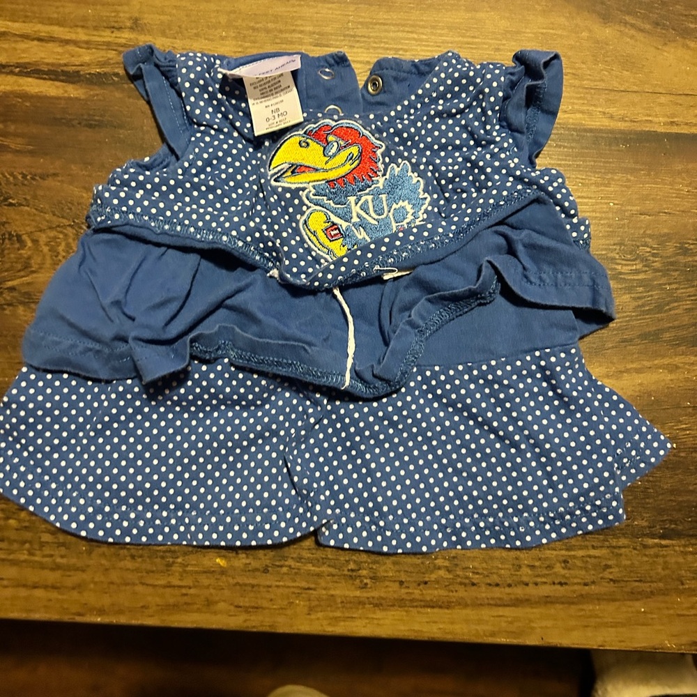 Blue Polka Dot KU Baby Dress